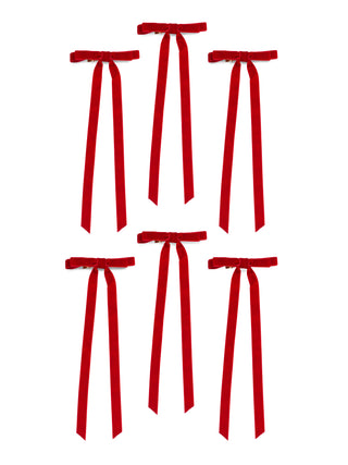 Festive Red Velvet Bow Clip Set