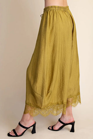 Lace-Kissed Olive Balloon Pants