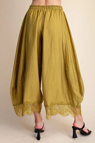 Lace-Kissed Olive Balloon Pants