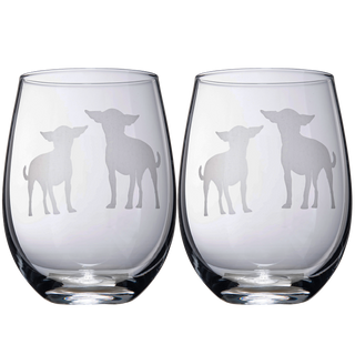 Chihuahua Stemless Wine Glasses Set Of 2 By Dog Lover Glass Gifts For Mom Dad Sister