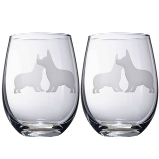 Corgi Stemless Wine Glasses Set Of 2 By Dog Lover Glass Gifts For Mom Dad Sisters Wi