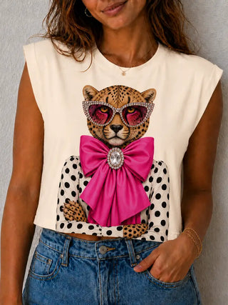 Lillys Pink Bow 3D Jewels Muscle Tank