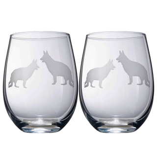 German Shepherd Stemless Wine Glasses Set Of 2 By Dog Lover Glass Gifts For Mom Dad