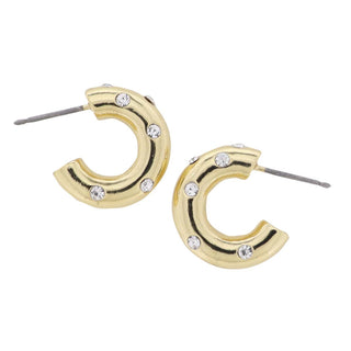 18K Gold Plated Huggie Earring with Clear Crystals - Boutique Bella BellaEarrings