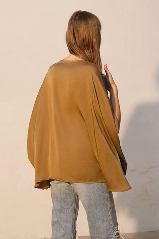 Moonlit Draped Silk Caftan Top - Camel
