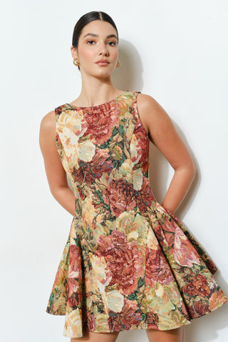 Autumn Romance Floral Jacquard Dress