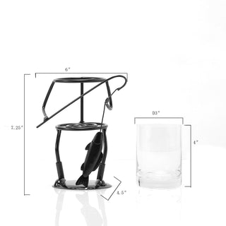 Fisherman Fishing Whiskey Wine Water Glass Glass Metal Cup Holder Hook Line Whiskey Scotch Liquor Cu