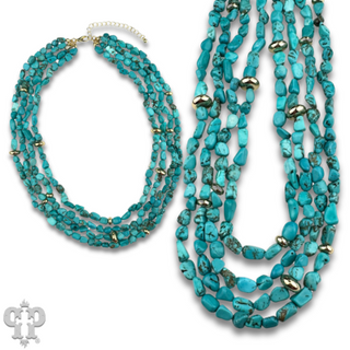 Turquoise and 18k gold dipped multi-strand necklace