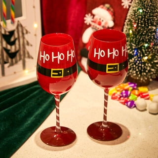 Ho Ho Ho Santas Christmas Stemmed Wine Water Glasses Set Of 2 Hohoho Red Black 9 H Holiday Parties G