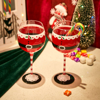 Santas Elf Stemmed Wine Water Glasses Set Of 2 Shining Red Black 9 H Christmas Holiday Parties Glass