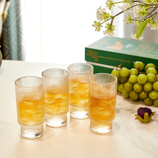 Vintage Art Deco Crystal Highball Ribbed Glass Set Of 4 Ripple 14OZ Classic Crystal Cocktail Glasses