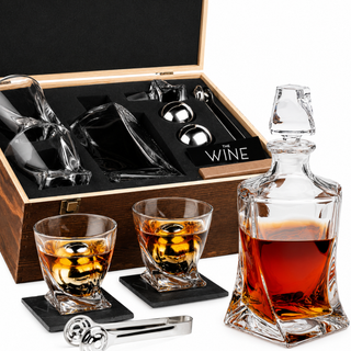 Japanese Crystal Whiskey Decanter Set In Wooden Storage Box Premium Barware Gift