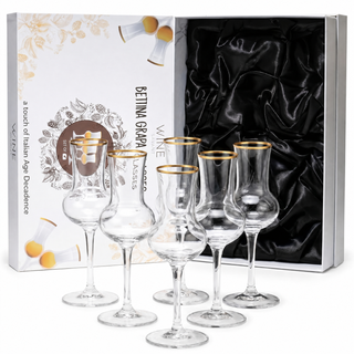 Crystal Set Of 6 Grappa Glasses 3OZ By Post Dinner Drinks Italian Tulip Shape Tastin