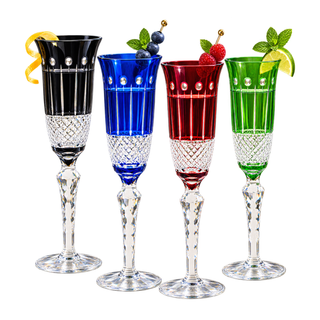 Multicolor Crystal Italian Design Flutes 4 Set 5OZ 9 H Cocktail Champagne Glassware