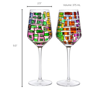 Renaissance Stained Glass Rainbow Stemless Wine Glasses By Set Of 2 Elegant 12OZ Col