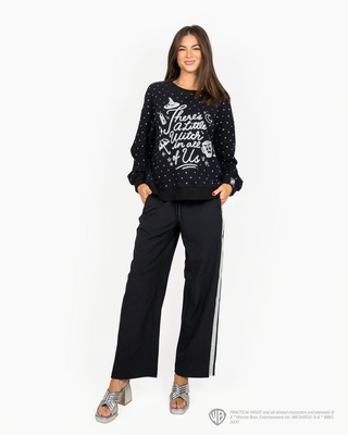QOS Licensed Black Scattered Rhinestone 'There's a Little Witch In All Of Us' Sweatshirt
