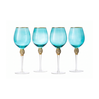 Set Of 4 Blue Wine Glasses Gold Diamond Stemmed 14 Oz By Gold Rim Wine Glasses Blue