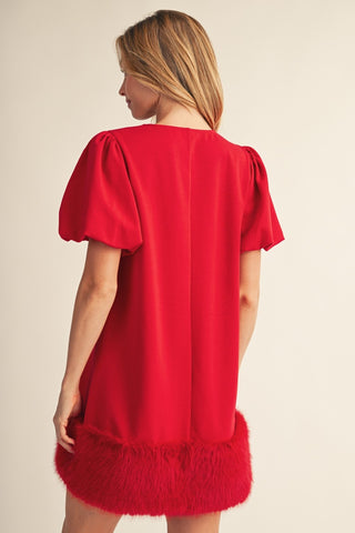 Winter Darling Puff Sleeve Dress - Red