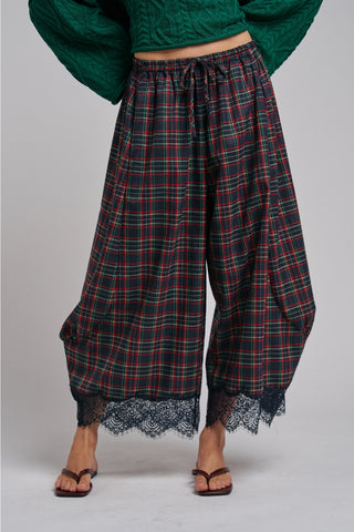 Tartan Tidings Lace Barrel Pants - Navy