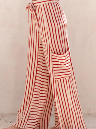 Cozy Chic Terry Stripe Pants - Red