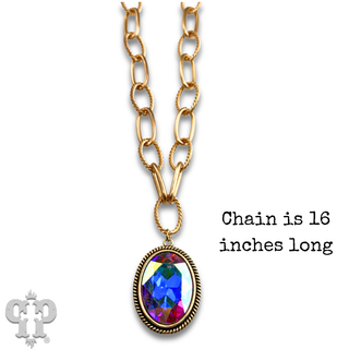 Large oval crystal pendant on chunky chain necklace