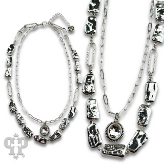 Acrylic stick pearl and crystal necklace