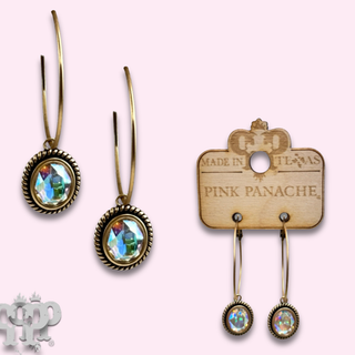 Small oval rhinestone drop on medium hoop earring