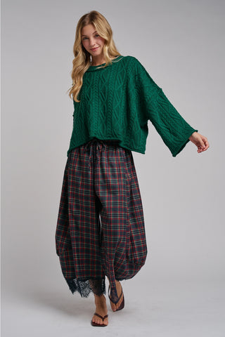 Tartan Tidings Lace Barrel Pants - Navy