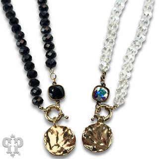 Gold disc necklace with Austrian crystal - LC