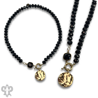 Gold disc necklace with Austrian crystal - LC