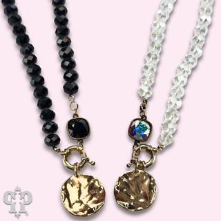 Gold disc necklace with Austrian crystal - LC