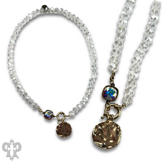 Gold disc necklace with Austrian crystal - LC
