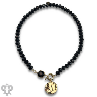 Gold disc necklace with Austrian crystal - LC