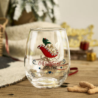 Crystal Christmas Santas Sleigh Wine Water Glasses Set Of 2 17 5OZ Xmas Diamond Merry Christmas Sant