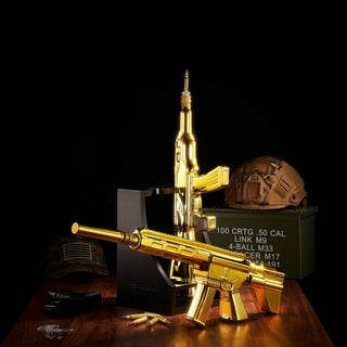 2 Gun Gold Whiskey Decanters Set Rifle Gun Decanter 21OZ 27OZ Gun Rack Veteran Gifts - Boutique Bella BellaDecanter Sets
