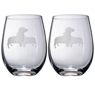 Daschund Stemless Wine Glasses Set Of 2 By Dog Lover Glass Gifts For Mom Dad Sisters