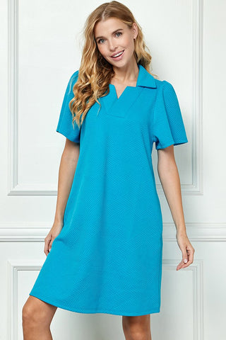Turquoise Textured Collared Dress