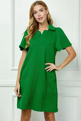 Green Textured Collared Dress