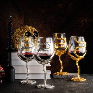 Stemmed Snake Wine Glass Set Of 2 19OZ Spooky Reptile Glasses 10 H Goth Gifts Skeleton Gifts Skeleto