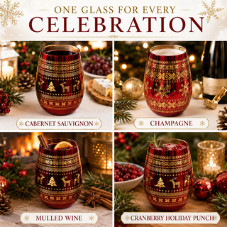 Crystal Christmas Tree Wine Water Glasses Set Of 2 Holiday Themed Red Gold Etched Winter Snow Wonder