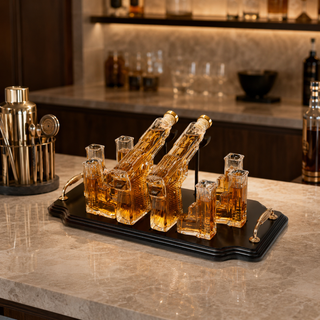 Pistol 2 Whiskey Decanters 300ML With 6 3OZ Pistol Shot Glasses And Tray With Handles By The Wine Sa