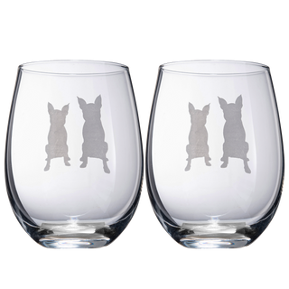 Boston Terrior Stemless Wine Glasses Set Of 2 By Dog Lover Glass Gifts For Mom Dad S