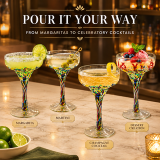Mexican Design Hand Blown Margarita Glass Premium Barware Gift