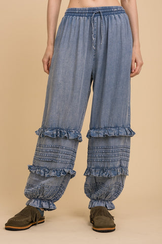 Ruffle Rush Light Denim Joggers