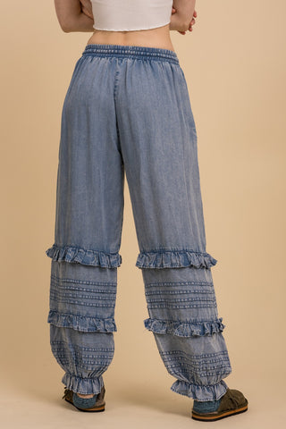 Ruffle Rush Light Denim Joggers