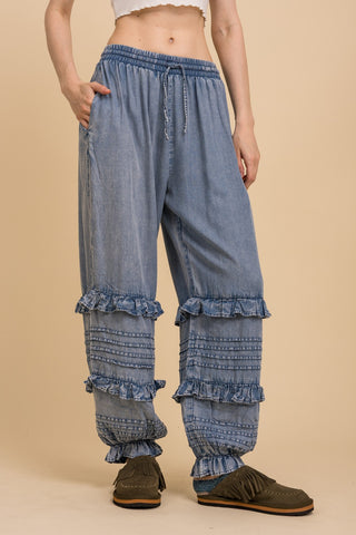 Ruffle Rush Light Denim Joggers