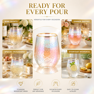Lustered Iridescent Stemless Wine Glasses Premium Barware Gift