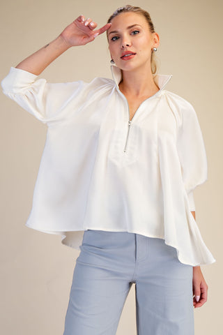 White Whisper Zip Blouse
