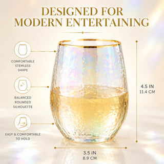 Lustered Iridescent Stemless Wine Glasses Premium Barware Gift