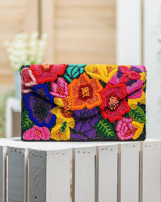 3D Fiesta Flower Black Clutch Crossbody Bag